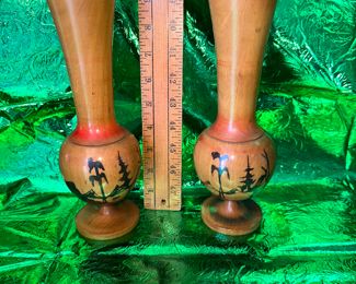 2 Wood 9 Inch Vases $9.00