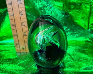 Clear Glass with Blue Base Paperweight $12.00