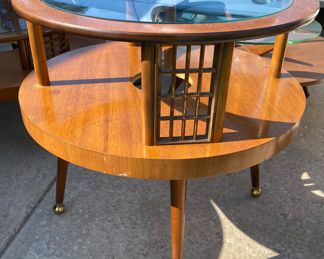 Mid Century Modern Round Table with Brass Legs $175.00