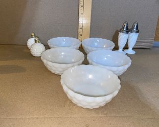 Milk Glass Salt and Pepper Shakers and Bowls $16.00