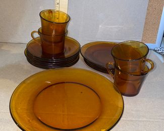 15 Piece Amber Glass Set $30.00