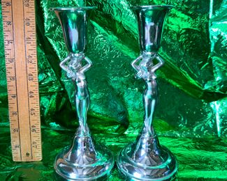 Chrome Deco Woman Candlesticks $24.00