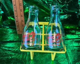 Mad Cow Dairy Bottles and Holder $20.00