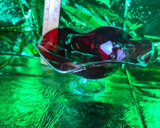 Ruby Red and Clear Glass Bowl $10.00