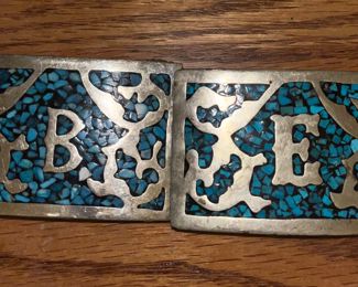 Two Mosaic Belt Buckles, the B has two missing stones $20.00