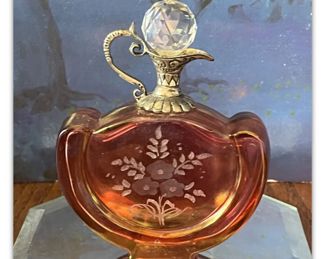 Italiani Cristall e Argento Perfume Bottle Sterling Silver Topper 4 Inch Bottle $28.00