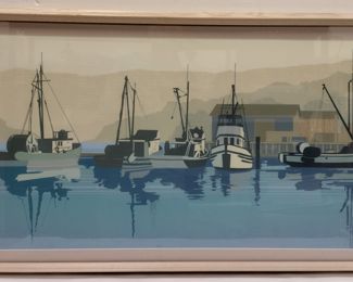 SERIGRAPH PRINT OF FISHING BOATES. "REFUGE COVE". SIGNED SULLIVAN AND NUMBERED 83/275