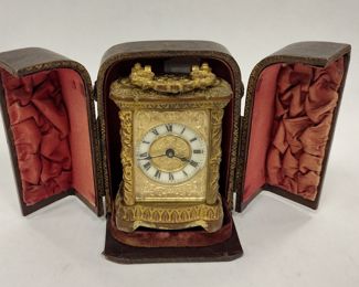 SMALL "GILT BRONZE" WIND UP ALARM CLOCK WITH CASE