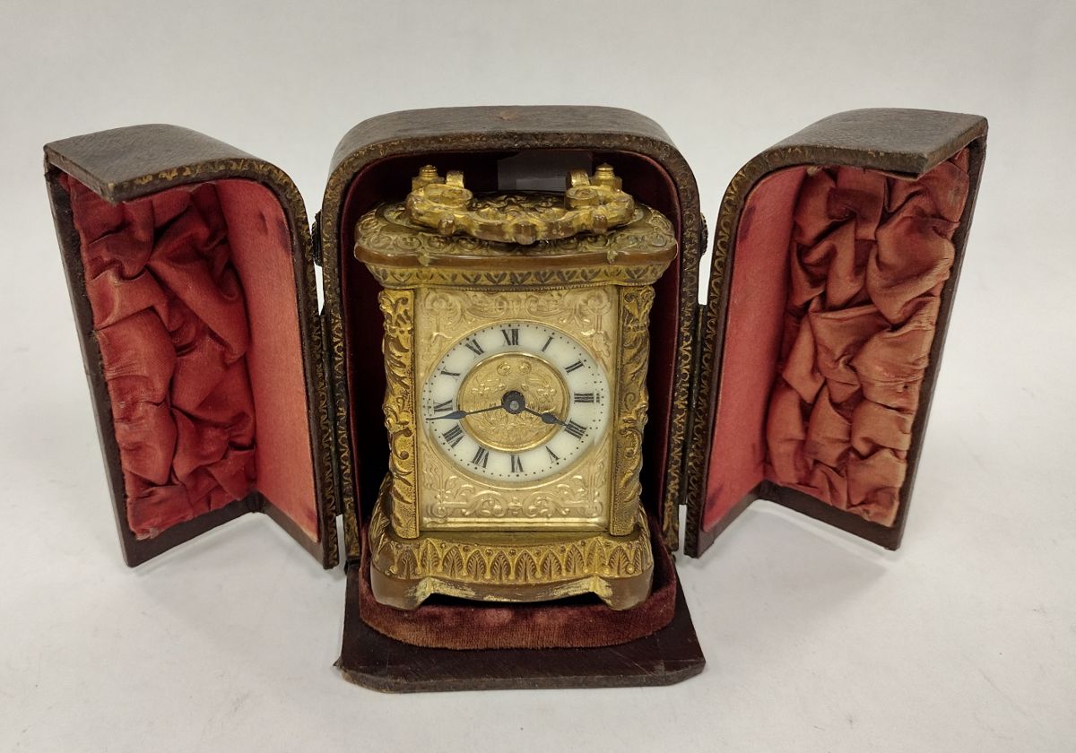 SMALL "GILT BRONZE" WIND UP ALARM CLOCK WITH CASE