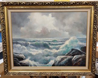 August Werner (1893-1970) U of W Professor Ocean Surf oil on canvas