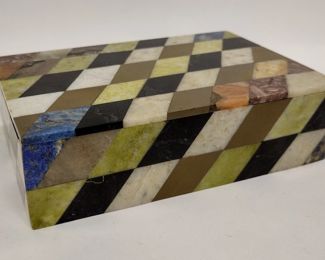 SEMI-PRECIOUS MOSAIC STONE BOX, FROM AFGHANISTAN