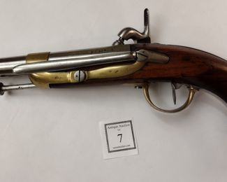 FRENCH MO 1822 CONVERSION SINGLE SHOT PISTOL WITH BELT CLIP. STAMPED 1828 ON THE BARREL. ALSO STAMPED 3801