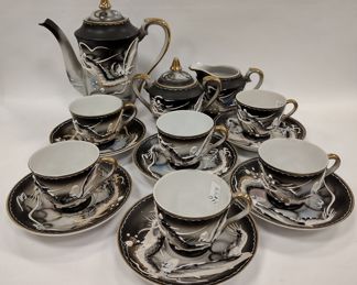 JAPANESE MEIYO CHINA DRAGON WARE TEA SET, SERVICE FOR SIX. ca 1950'S