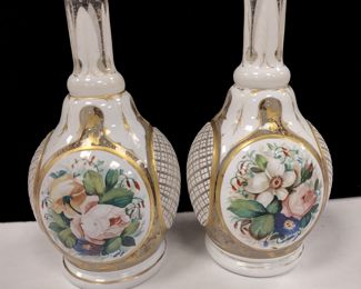 PAIR OF BOHEMIAN WHITE CUT TO CLEAR BOTTLE VASES