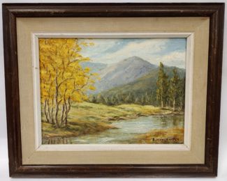 E. WINCHESTER LANDSCAPE PAINTING ON CANVAS BOARD. 12 X 9