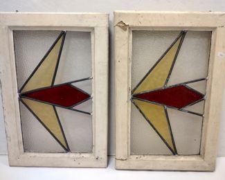 PAIR OF ARTS & CRAFTS LEADED GLASS WINDOWS