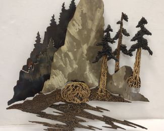  METAL ART WALL SCULPTURE 28" TALL. SIGNED