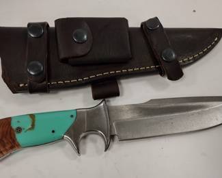 C.F.K. CUTLERY COMPANY CPM 3V KNIFE WITH 6" BLADE AND LEATHER SHEATH