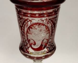 RUBY FLASHED GLASS TALL LIDDED COMPOTE. OLDER