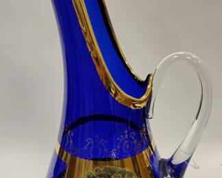 COBALT GLASS EWER PITCHER