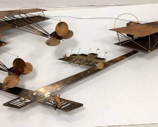 CURTIS C JERE METAL WALL ART SCULPTURE OF AN AIRPORT.  56"  WIDE
