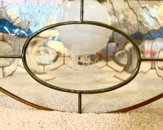 Hand Crafted Stained glass lamp with etched duck designs