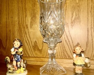 Hummel figurines, glass candle holder