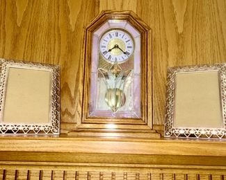 Stained glass and wood clock, picture frames
