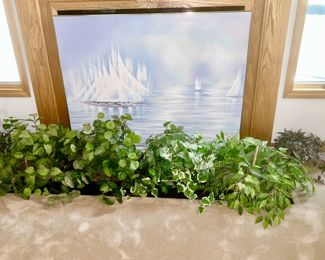 Fireplace ship screen, silk plants