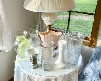 Table lamp, flower vases, 