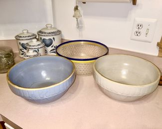 Stoneware bowls, canister set