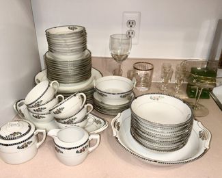 Vintage china dinnerware, misc. stems