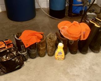 Hunting boots, bags, etc.