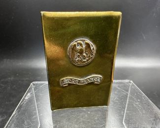 Brass Matchbox Cover Featuring an Eagle Crest with Sir De France on Front