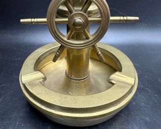 Brass Ship Steering Wheel Nautical Compass Ashtray