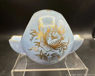 Carlin Comforts Vintage Light Blue Ashtray with Gilt Trim