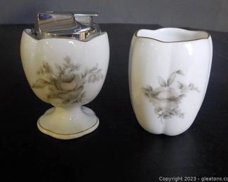 Elegant Rosenthal Colonial Rose Table Cigarette Lighter and Holder