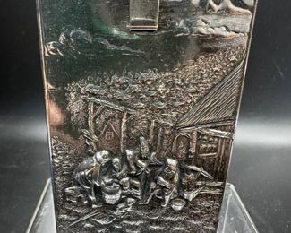 Hans Jensen Repousse Silver Plated Cigarette Package Holder Made in Denmark