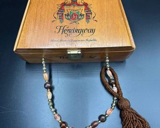 Hemingway Work of Art Cigar Box with Beaded Handle and Tassle