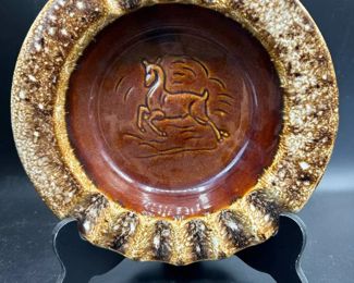 Hull Pottery Ashtray with Deer in Brown Drip Glaze