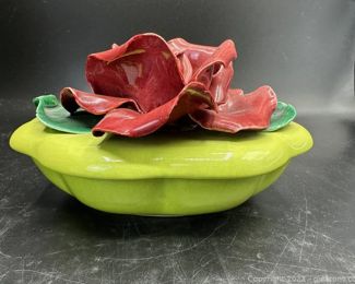 MCM Trinket Box with Red Rose on Top and Trinket Dish Inside