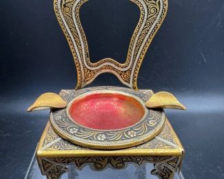 Miniature Brass Throne with Flower Detail Ashtray