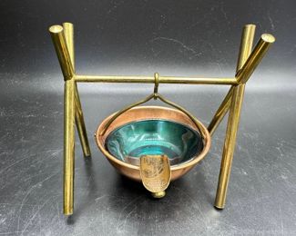 Rare 1933 World Fair Brass Glass and Copper Hanging Kettle Ashtray
