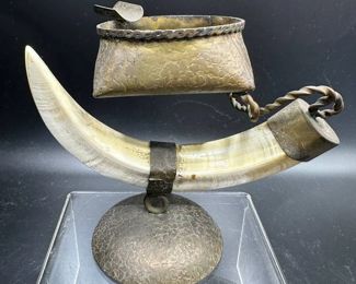 Unique Brass and Horn Ashtray