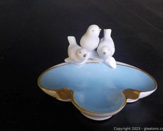 Vintage Porcelain Ashtray Depicting Three Birds Over Water from West Germany