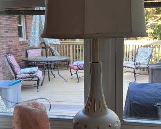 Glass and brass table lamp