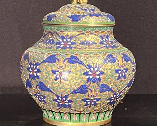 Chinese Cloisonne Enameled Porcelain Lidded Urn