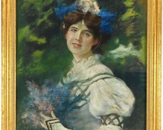 Antique Pastel Painting by Philipp Heinrich Georg Heyl, 1864.