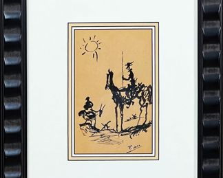 Original Drawing after Pablo Picasso - Don Quixote.  Matted & framed under glass.