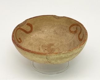 Pre-Columbian Teotihuacan Polychrome Pottery Bowl, Circa. 400-700 AD | Terracotta pottery with red painted designs on white slip | Geography: Mexico, Mesoamerica - San Juan [San Juan Teotihuacán municipality in the State of México, approximately 40 kilometers (25 mi) northeast of Mexico City] (Marked on Bottom) | Approx. Size: 6.25" Diameter x 2" H.